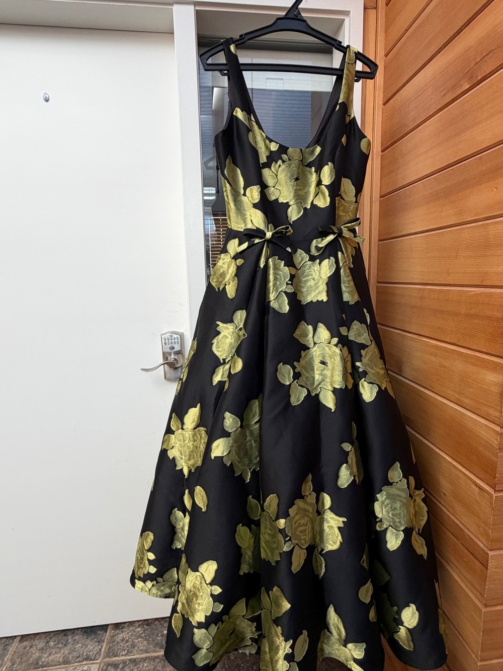Black Maxi Dress with Gold Floral Jacquard